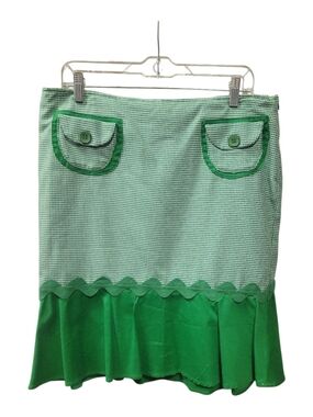 E.C. Star Green Houndstooth A-Line Skirt with Pocket Details